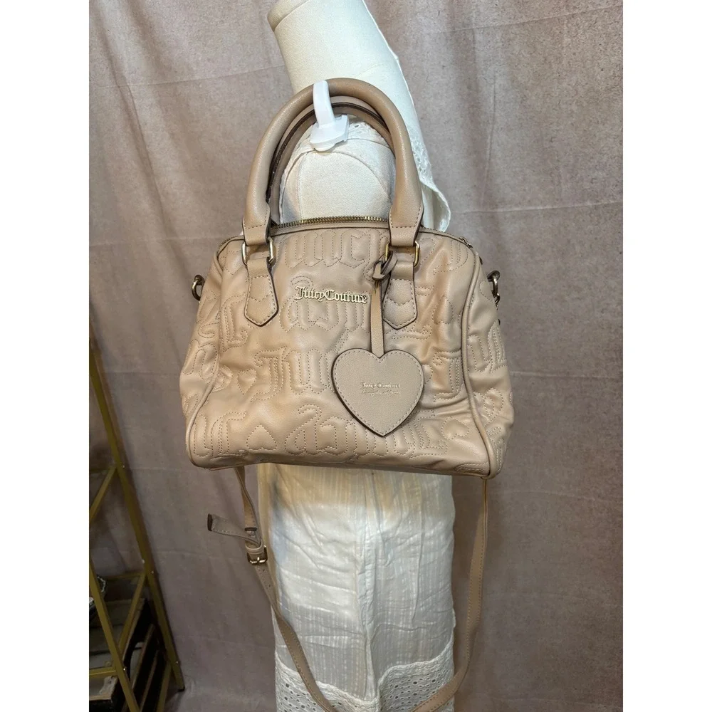 Juicy Couture Beige Embroidered Logo Satchel Crossbody‎ Bag Heart Charm